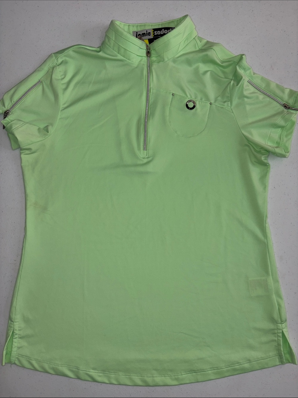 Jamie Sadock Womens Shirt M Light/Neon Green Short Sleeve 1/4 Zip Polo